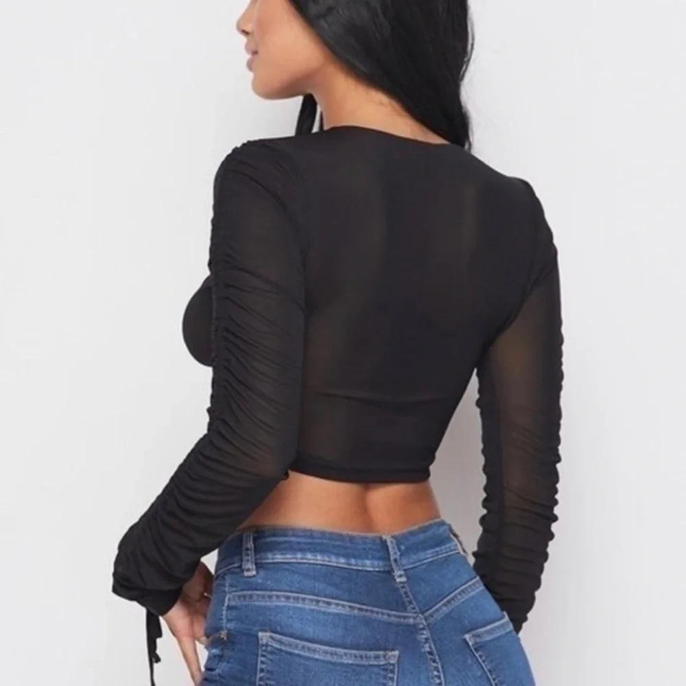 WOMENS S BLACK MESH LONG SLEEVE CROP TOP❗️